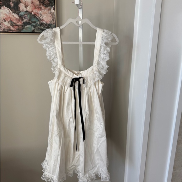 For Love And Lemons Dresses & Skirts - For Love And Lemons White Lace Chemise with Black Bow